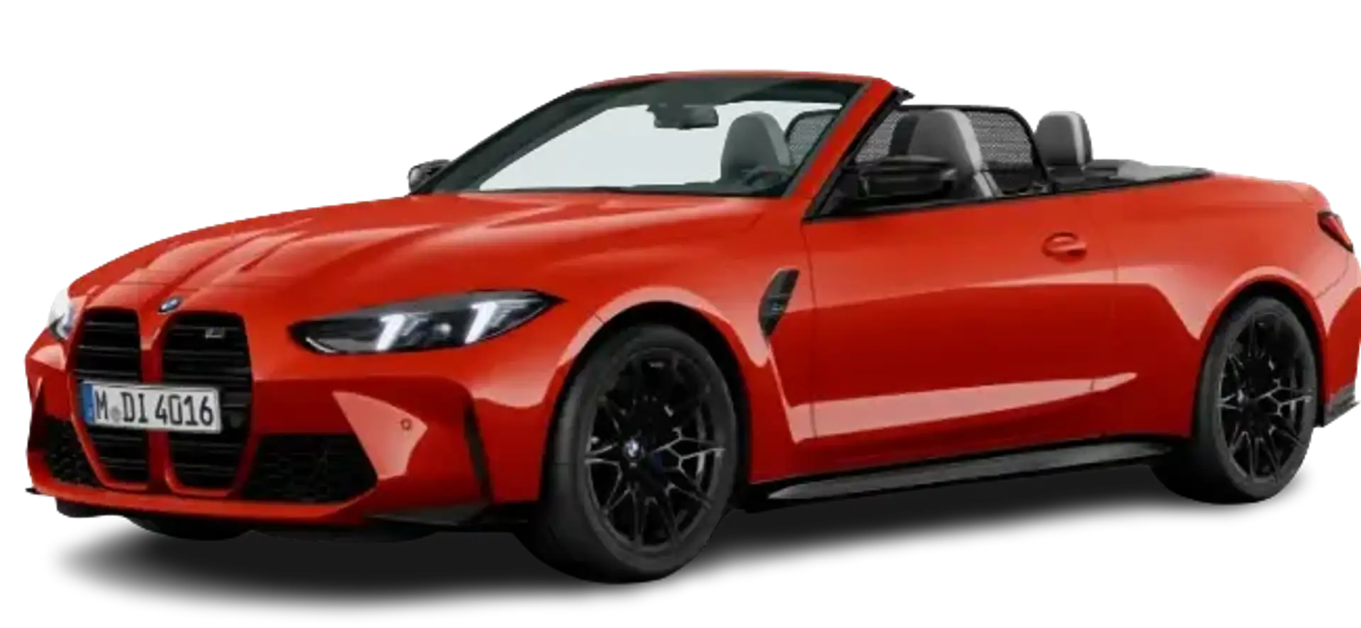 BMW M4 Competition red convertible cut out of configurator