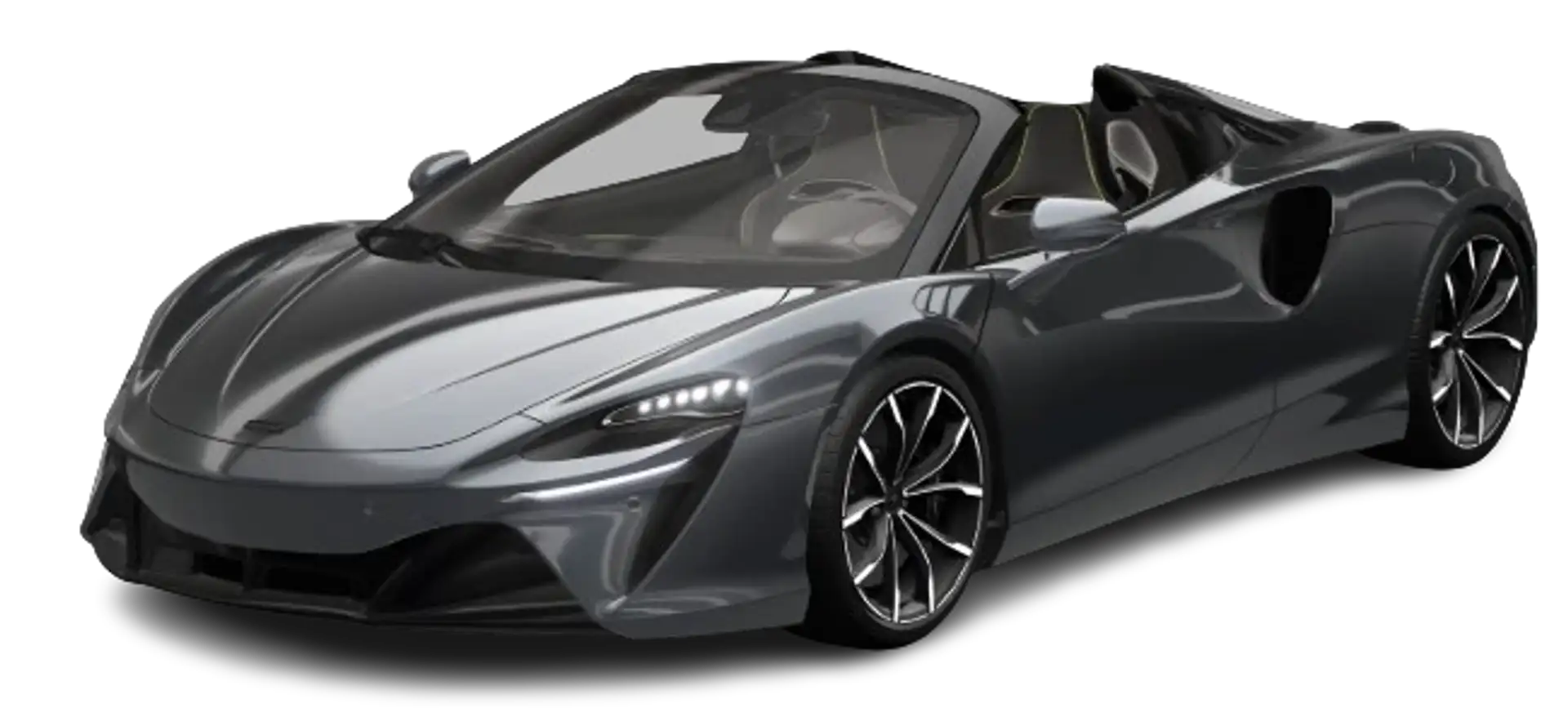 Mclaren Artura Spider in grau offenes Verdeck als Konfigurationsbild für Mietwagen Beispiel